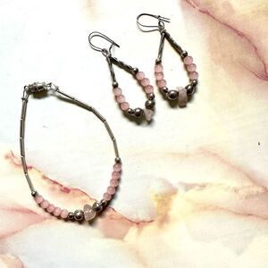 Rose Quartz silver tone bracelet and earrings
